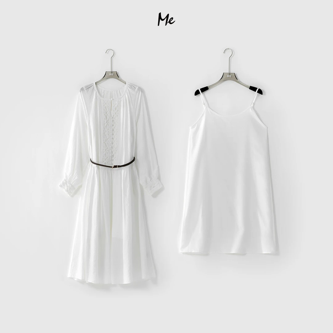 ME【南法假日 （含吊带+腰带）】天丝混纺立褶肌理仙气连衣裙MESS0330