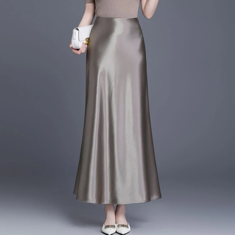 醋酸缎面鱼尾裙半身裙女2025春季新款高腰显瘦中长款直筒包臀长裙