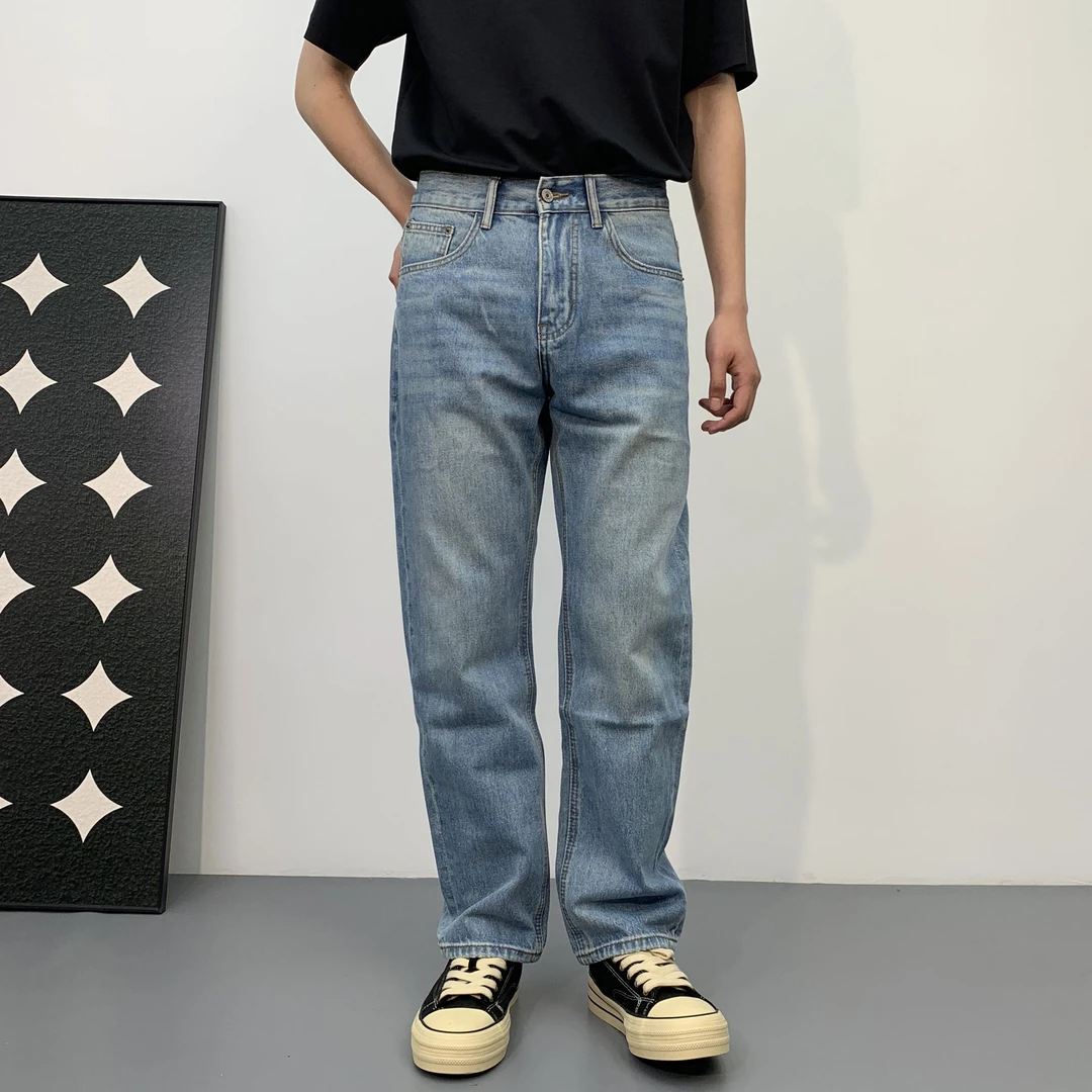 蓝色直筒牛仔裤2025年休闲cleanfit简约穿搭风格男生青少年长裤子