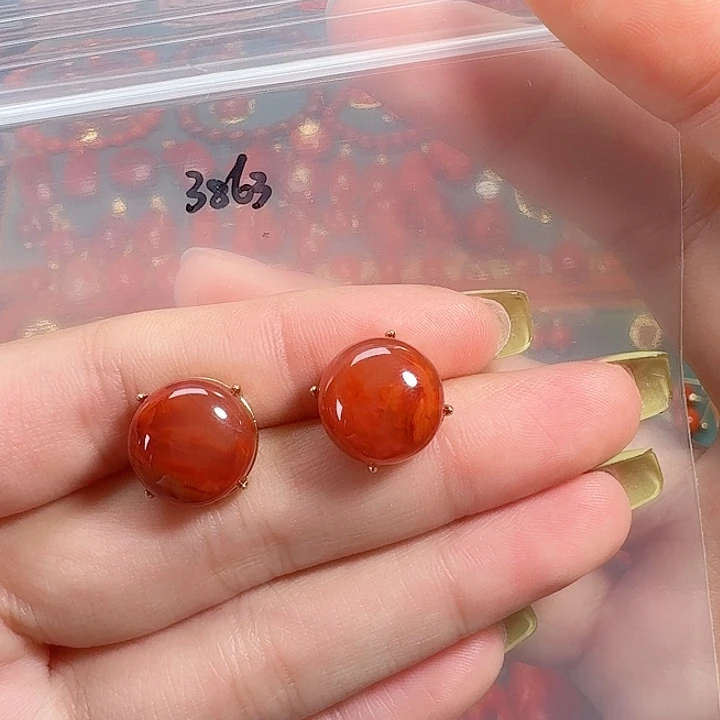 南红玛瑙银S925镶嵌耳饰