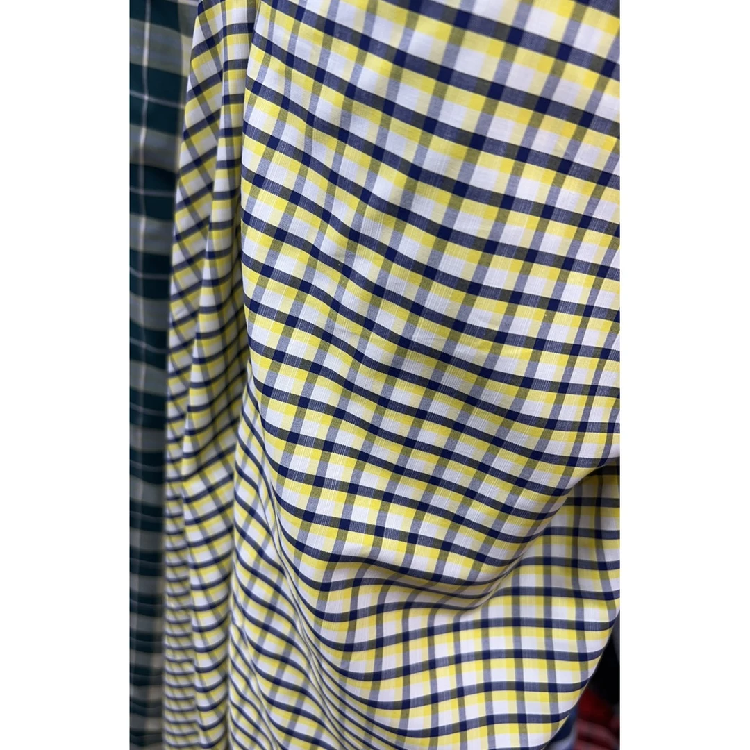 BRB同厂 纯棉面料黄白小格纹衬衫连衣裙服装布料 幅宽140CM