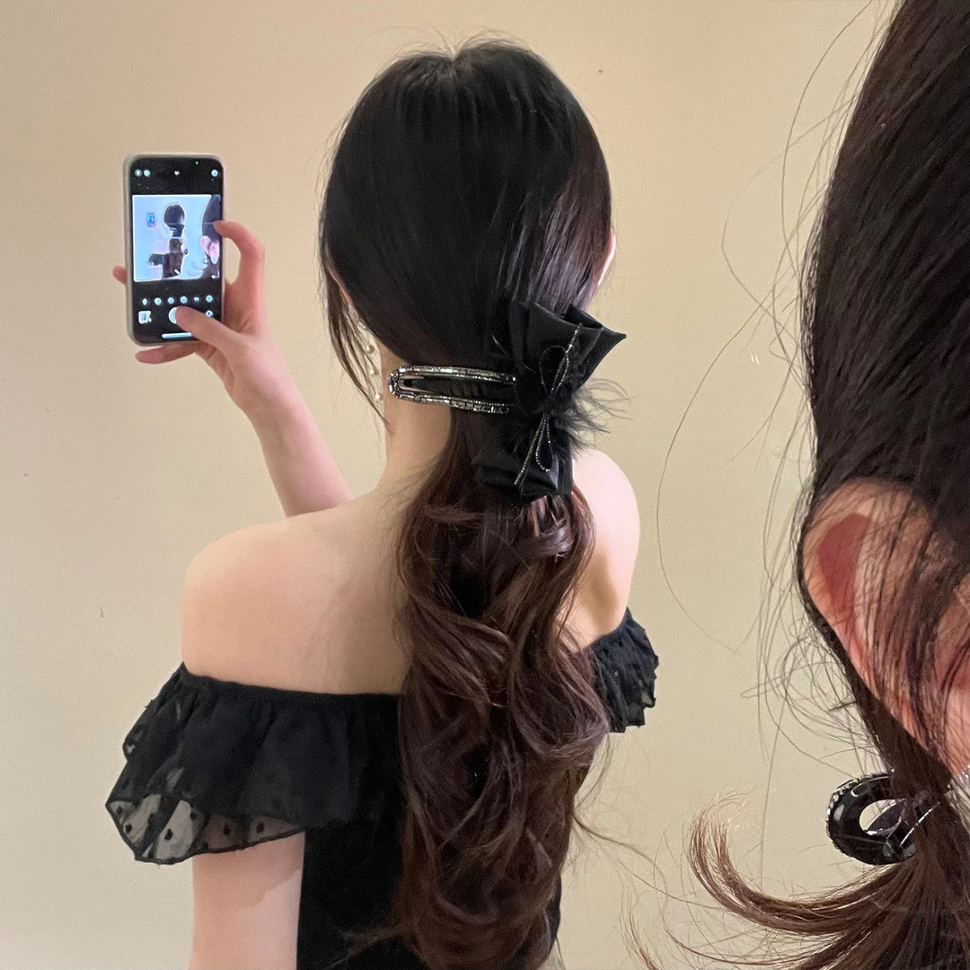 蝴蝶结羽毛香蕉夹后女脑勺发夹高端头饰高级感2025新款发卡鲨鱼夹