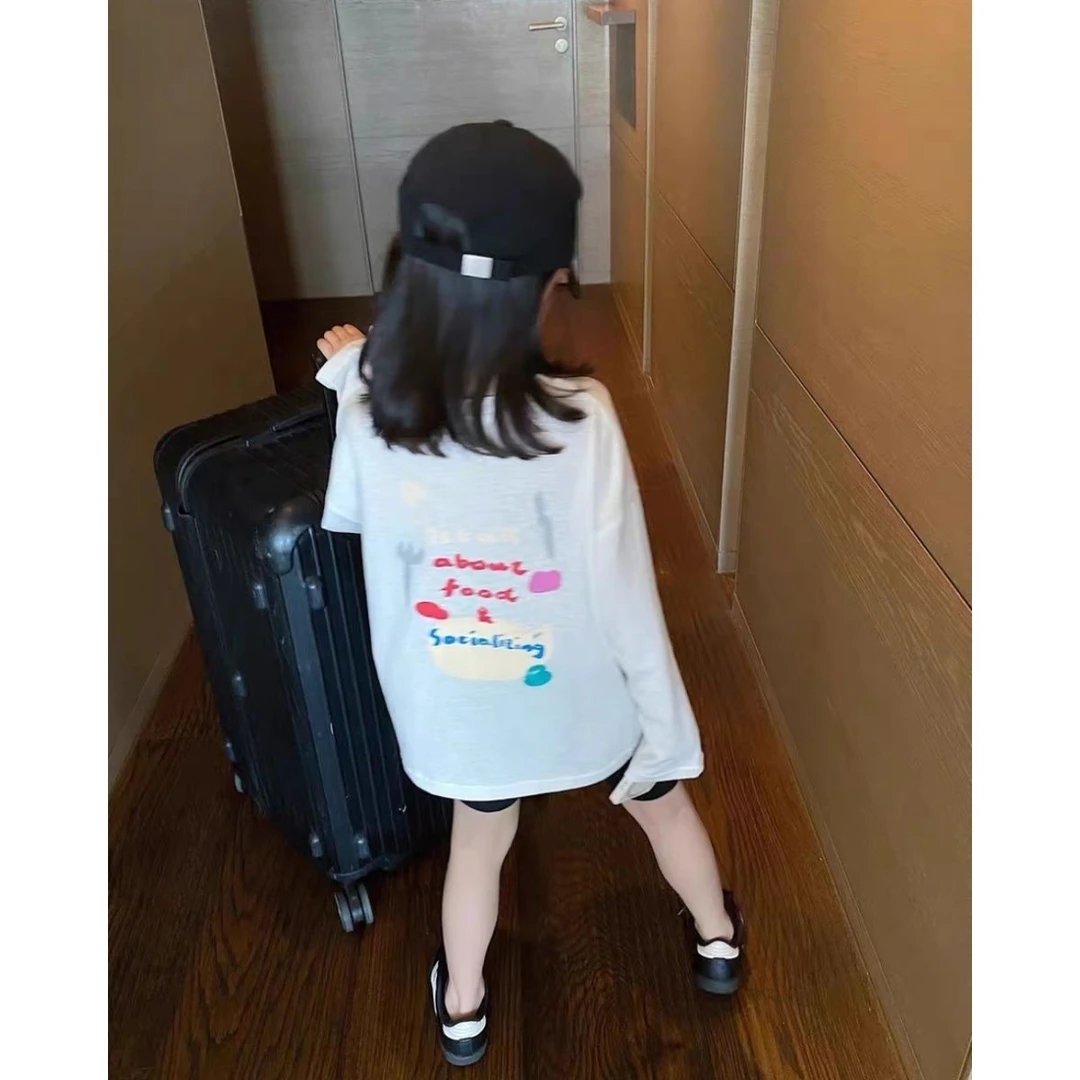 25夏季新款小女孩女童空调衫薄款透气长袖T恤防晒衣女童夏装套装