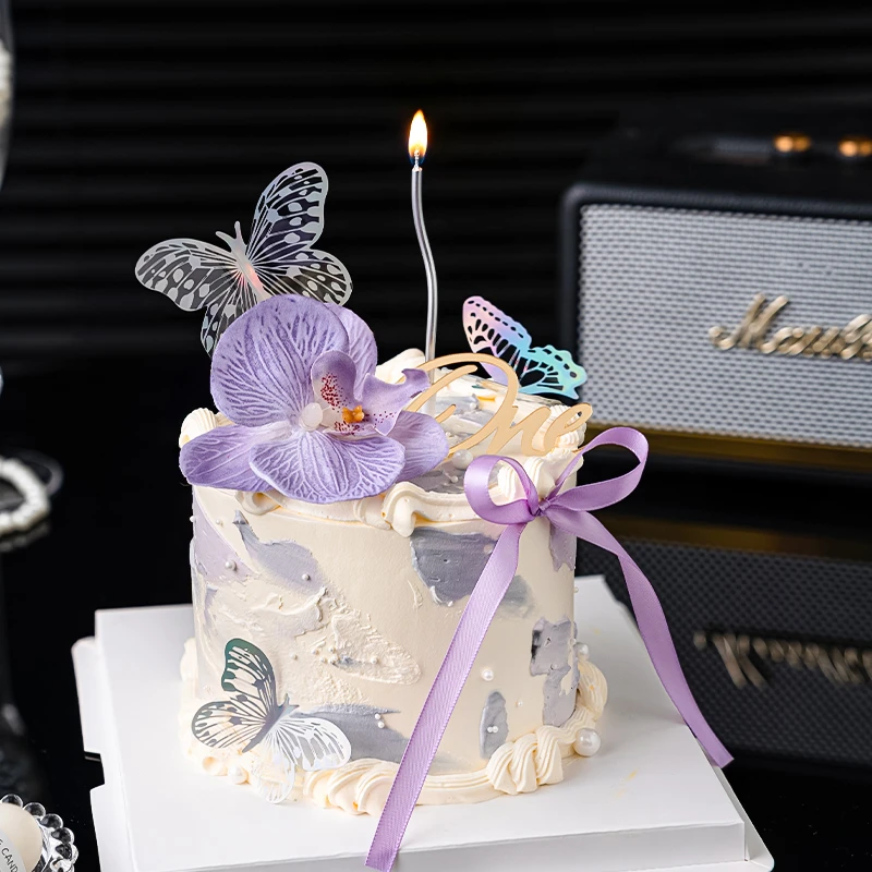 网红唯美幻彩蝴蝶蛋糕装饰摆件女神仙女生日仿真蝴蝶兰烘焙插件