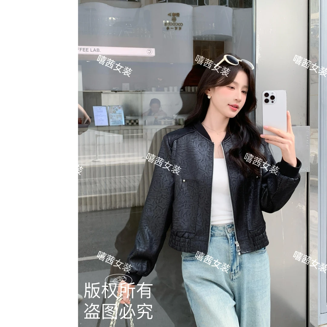 【嘻茜】~黑巧~2025春季新款时尚休闲夹克减龄洋气棒球服短款外套
