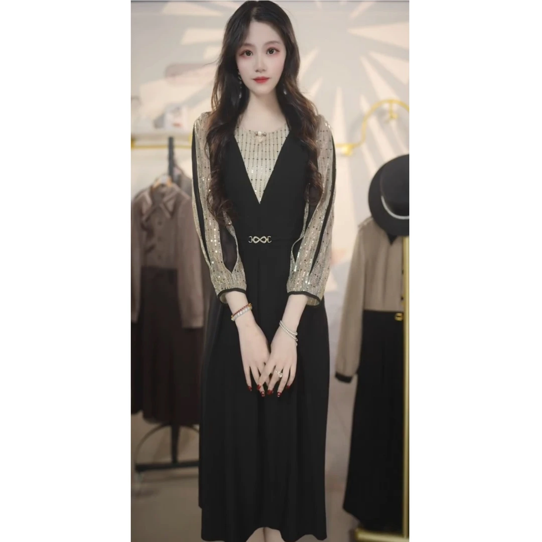 435#新款气质法式女装连衣裙时尚洋气遮肉显瘦收腰裙子