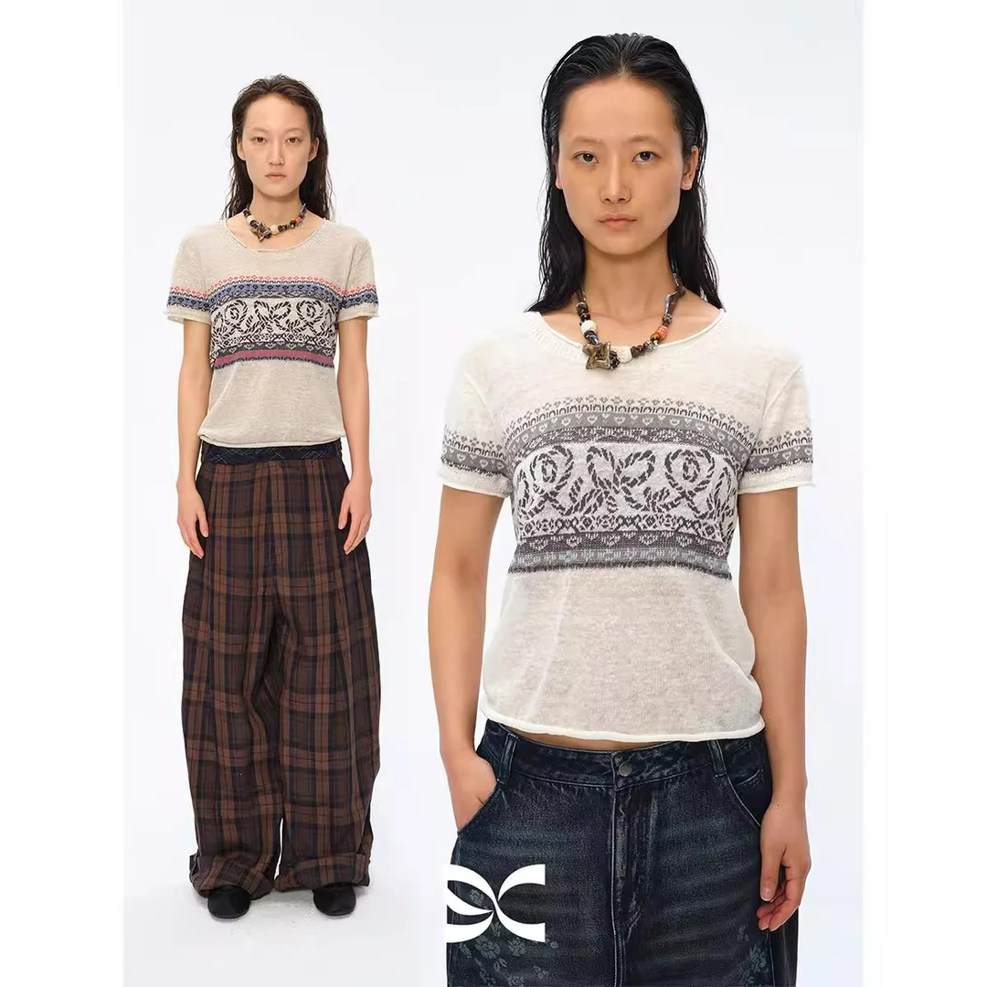 【茉舍】Square Circle 西米亚陶瓷串珠短款短袖上衣Y2025SS009-630