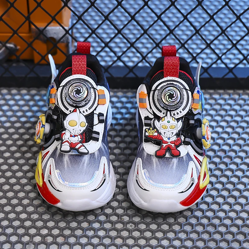 ABC奥特曼秋冬季新款男童运动鞋亮灯旋转纽扣卡通鞋儿童休闲鞋