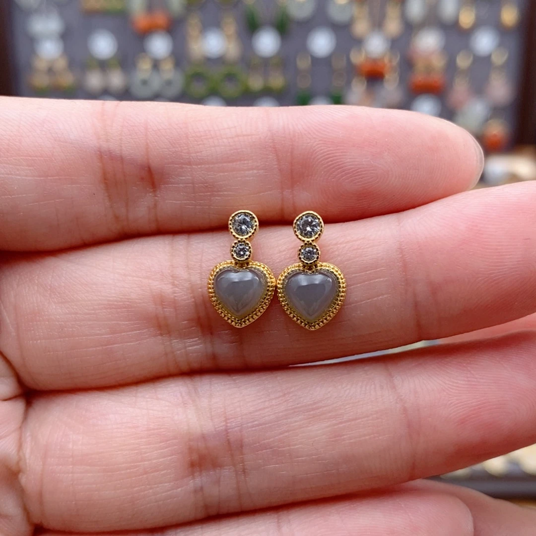 银S925镶嵌和田玉耳饰