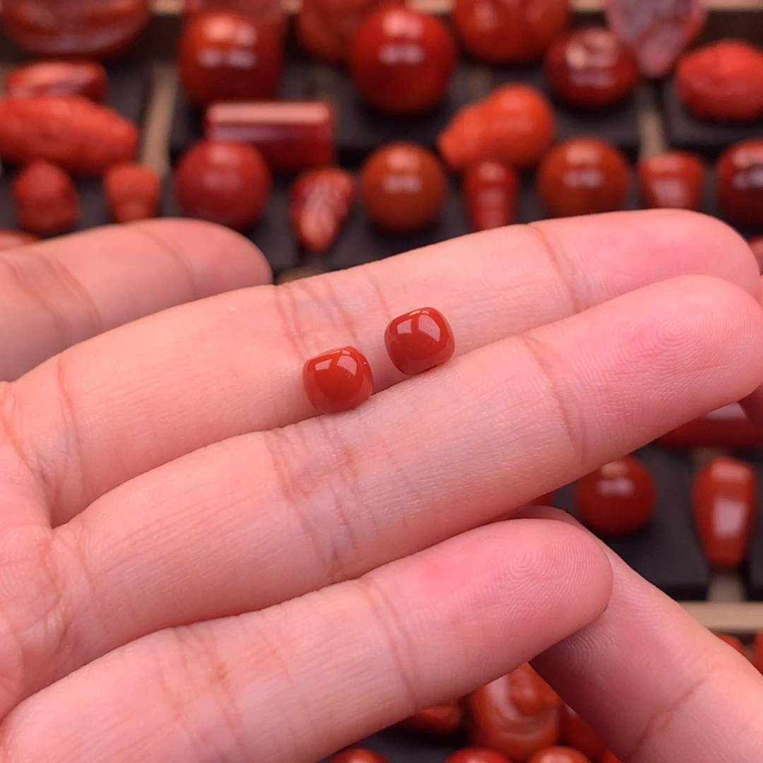 南红玛瑙未镶嵌原矿老型对珠6mm