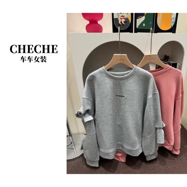 CHECHE【小众卫衣】秋冬新款设计感卫衣韩国原单套头卫衣