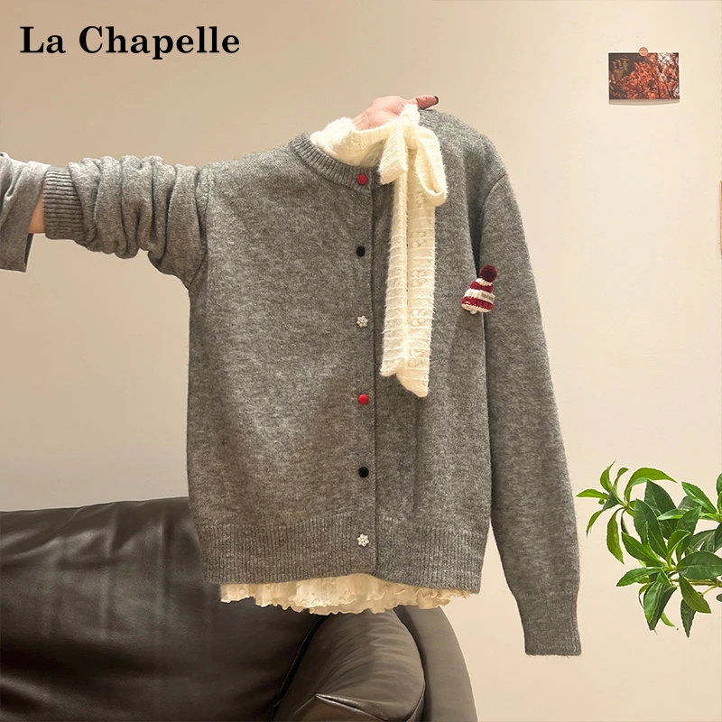 拉夏贝尔巨好看的女秋冬穿搭两件套针织开衫裙边下摆系带长袖内搭