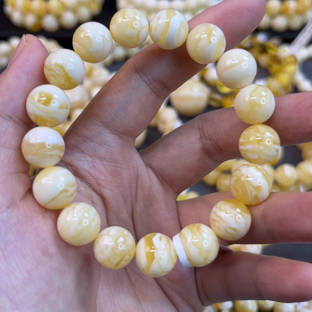手串蜜蜡未镶嵌11.5mm+瓷白虎皮