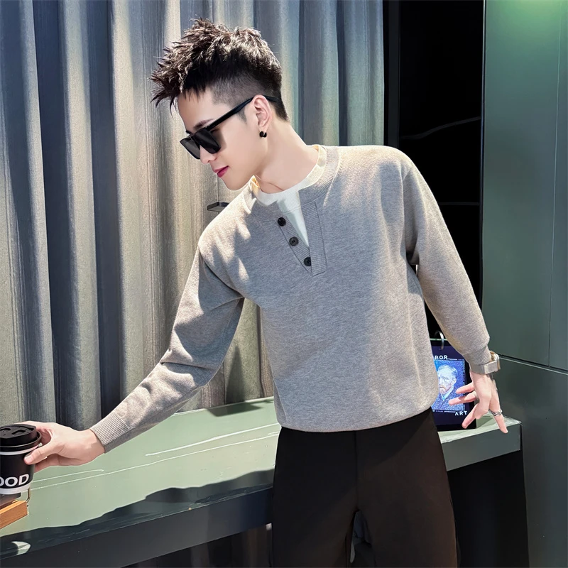 假两件拼接毛衣男款冬季男装痞帅衣服秋季新款内搭长袖打底针织衫