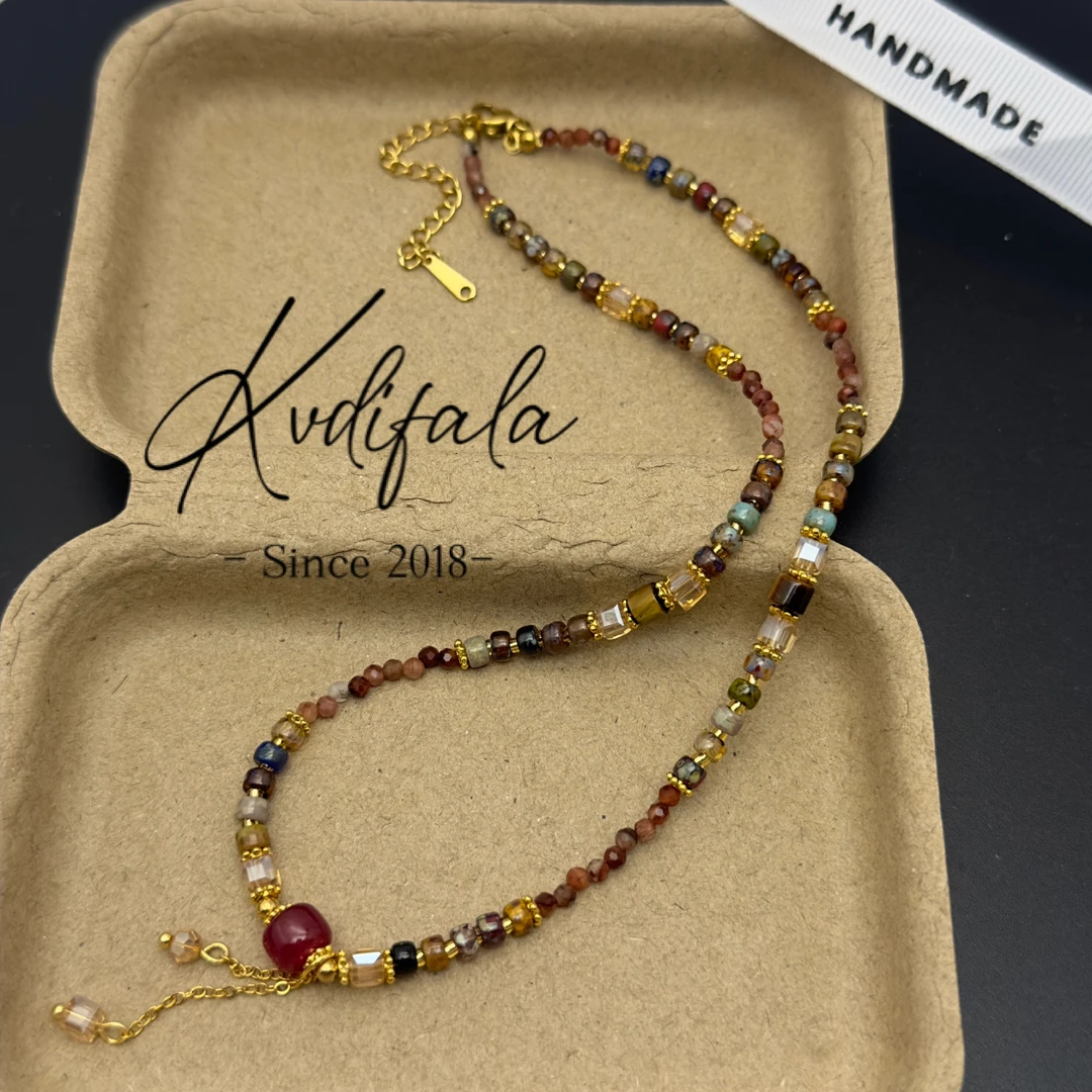 钛钢项链 颈链锁骨链2051多宝百搭复古小众彩色手作镶嵌链子