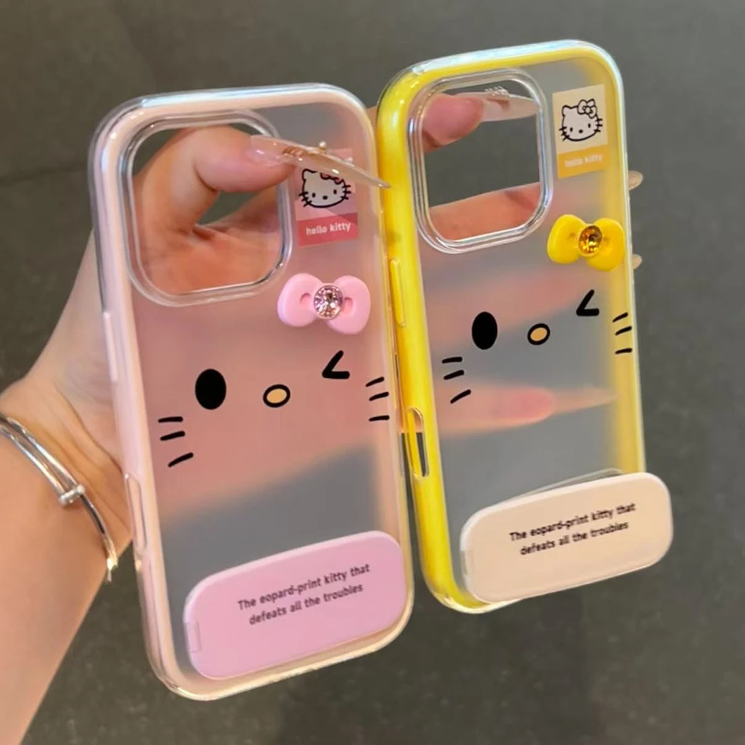 诚星泽磨砂kt猫表情支架款适用苹果16PROMAX手机壳iPhone15/14/13