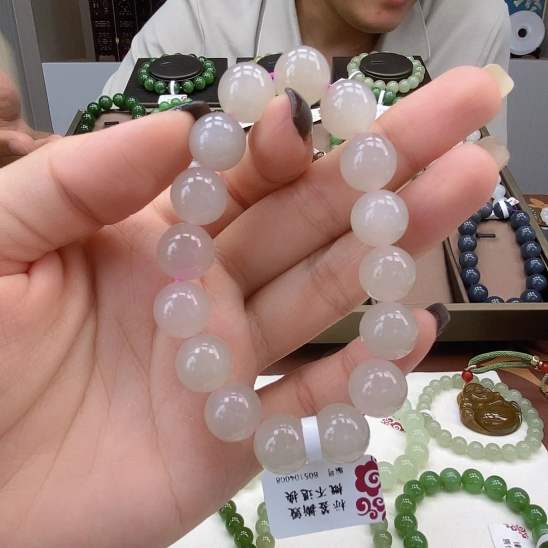 未镶嵌手串和田玉12mm藕粉