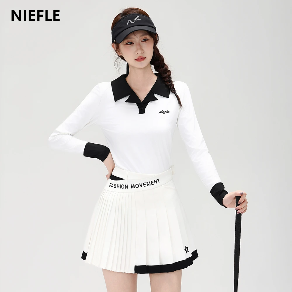 秋冬长袖翻领T恤高尔夫女装速干透气时尚百搭高端运动休闲套装裙