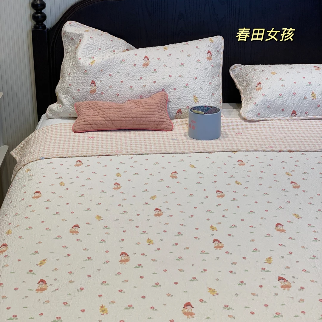本世家纺 双面全棉棉花床盖酵素砂洗绗缝夹棉水洗可机洗加厚炕盖