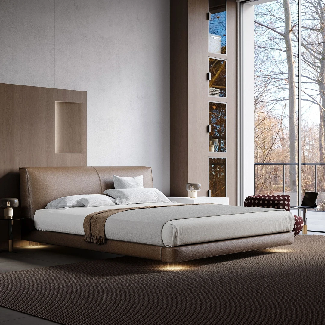 MAX BUY/卖思买意式极简头层牛皮床莫奈晨光床棉花糖新款主卧床