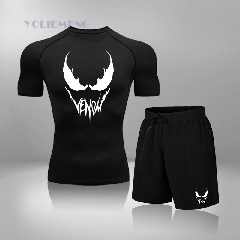 短袖运动套装男士夏季紧身透气跑步拳击弹力散打