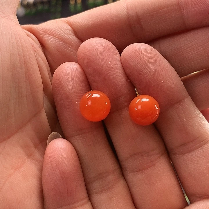 南红玛瑙耳饰18K金镶嵌