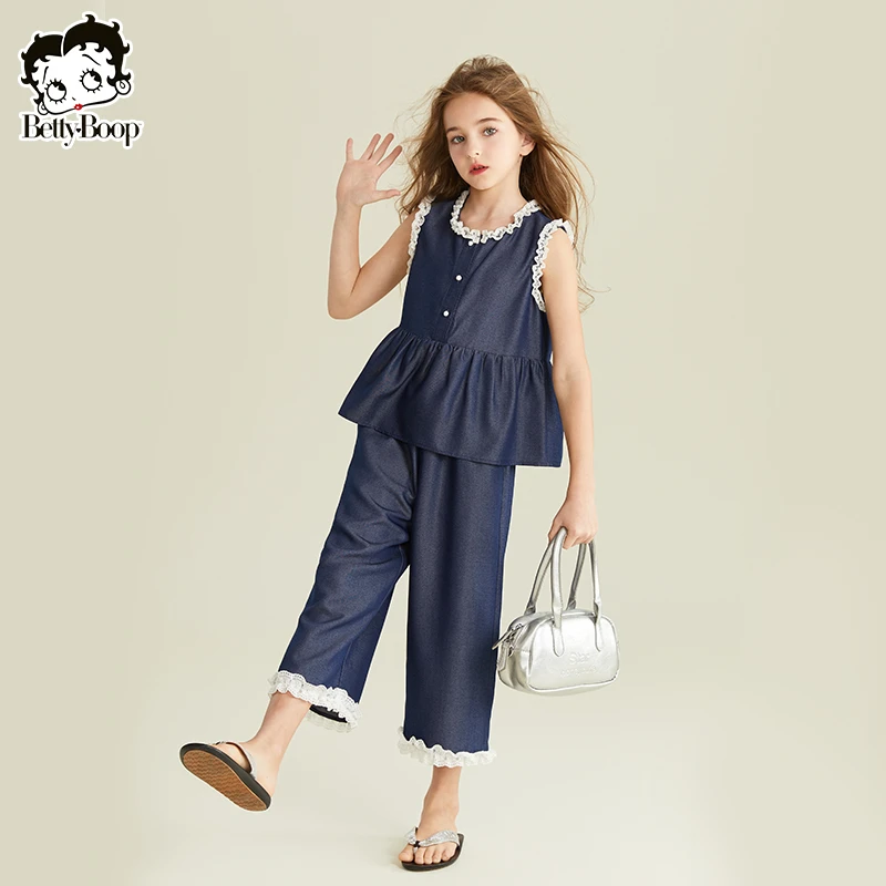 贝蒂女童T恤短袖短裤牛仔套装2025年夏季新款中大童儿童长裤25378