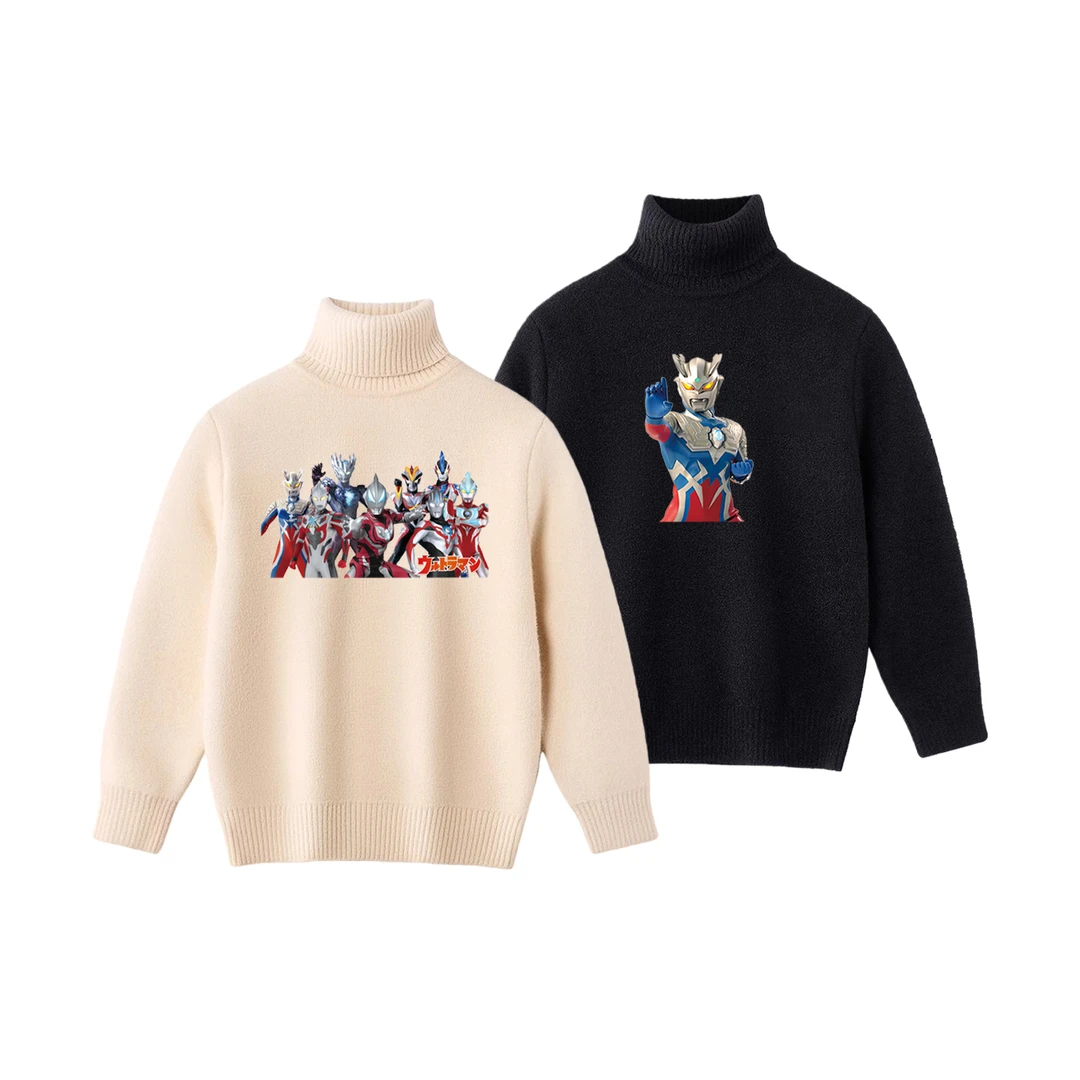 奥特曼高领毛衣男女童一体绒针织衫儿童秋冬新款毛线上衣宝宝毛衣