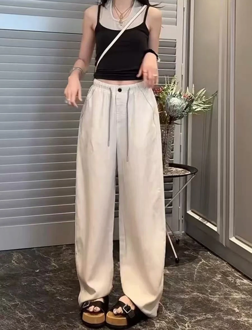 Manmi 设计款松紧腰麻料弯刀裤  1118（A1）