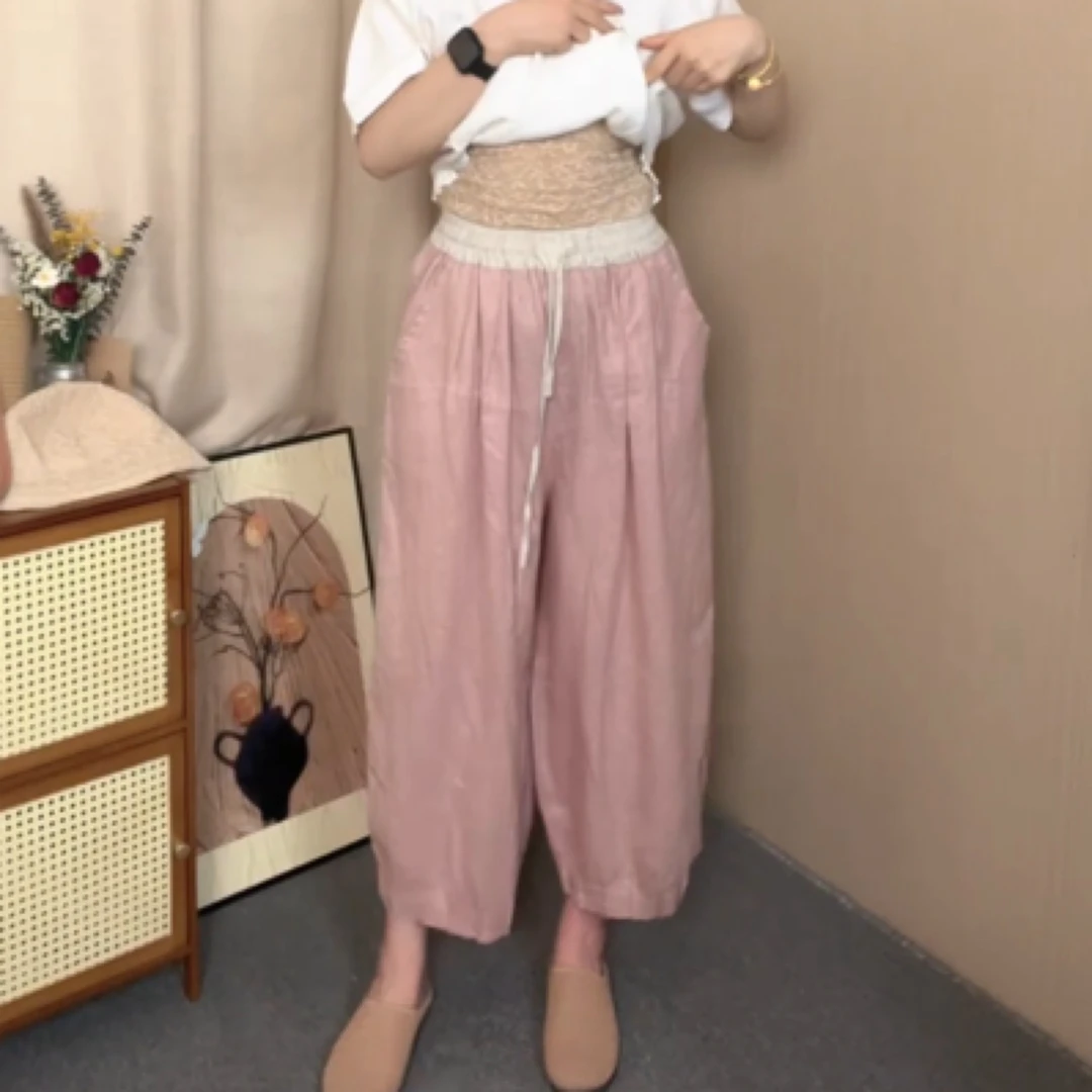 色织汉麻100%25年夏季新款慵懒宽松显瘦花苞裤长88臀围120