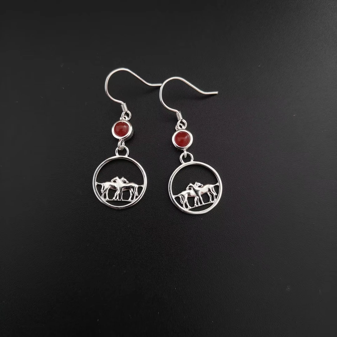 925银耳饰 纯银蒙古马耳环日常百搭民族风礼物气质时尚女士礼物