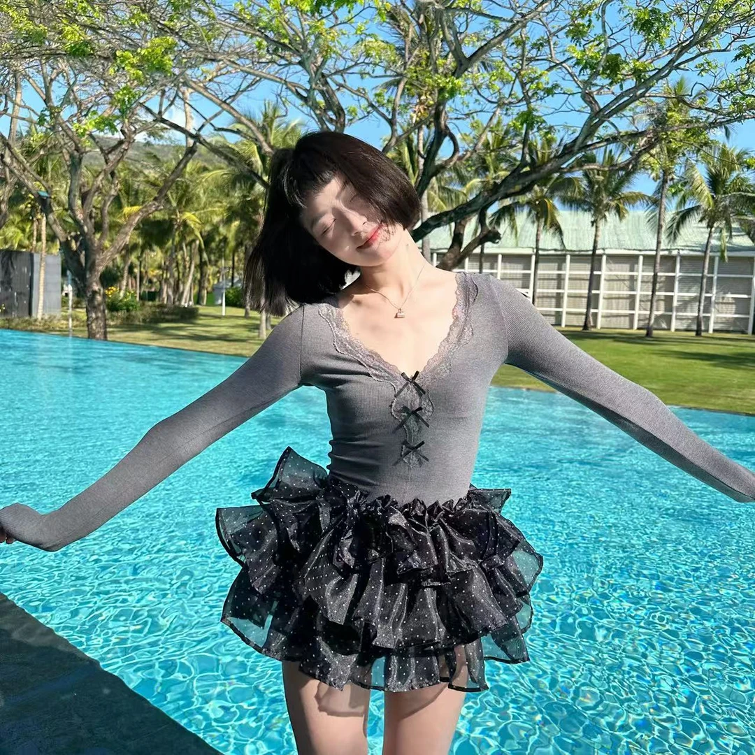 wyd小樱桃 【圆点】重工欧根纱蓬蓬半身裙带花苞安全裤