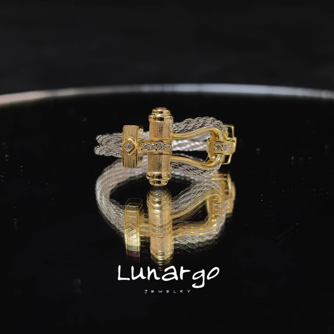 925银合成锆石戒指 Lunargo澜歌bu契拉提风拉丝马蹄扣戒指复古