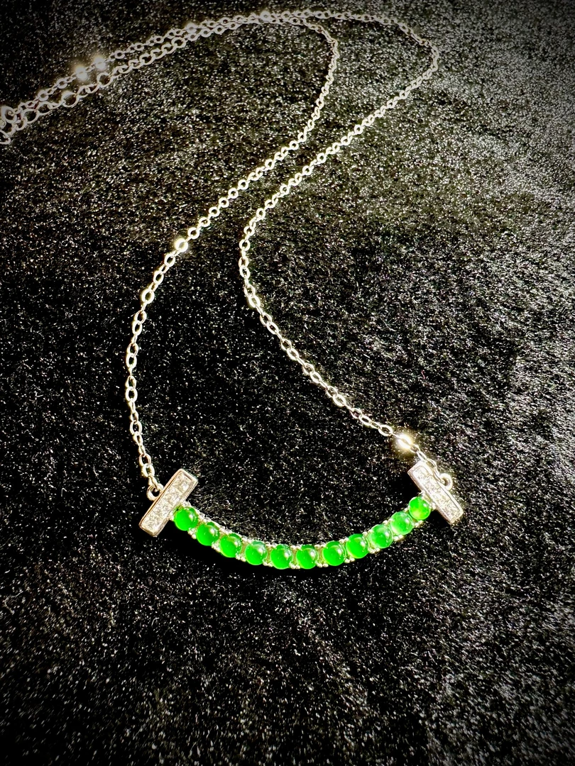 【润诚珠宝】s925银镶嵌天然A货翡翠高冰阳绿项链多样性发货