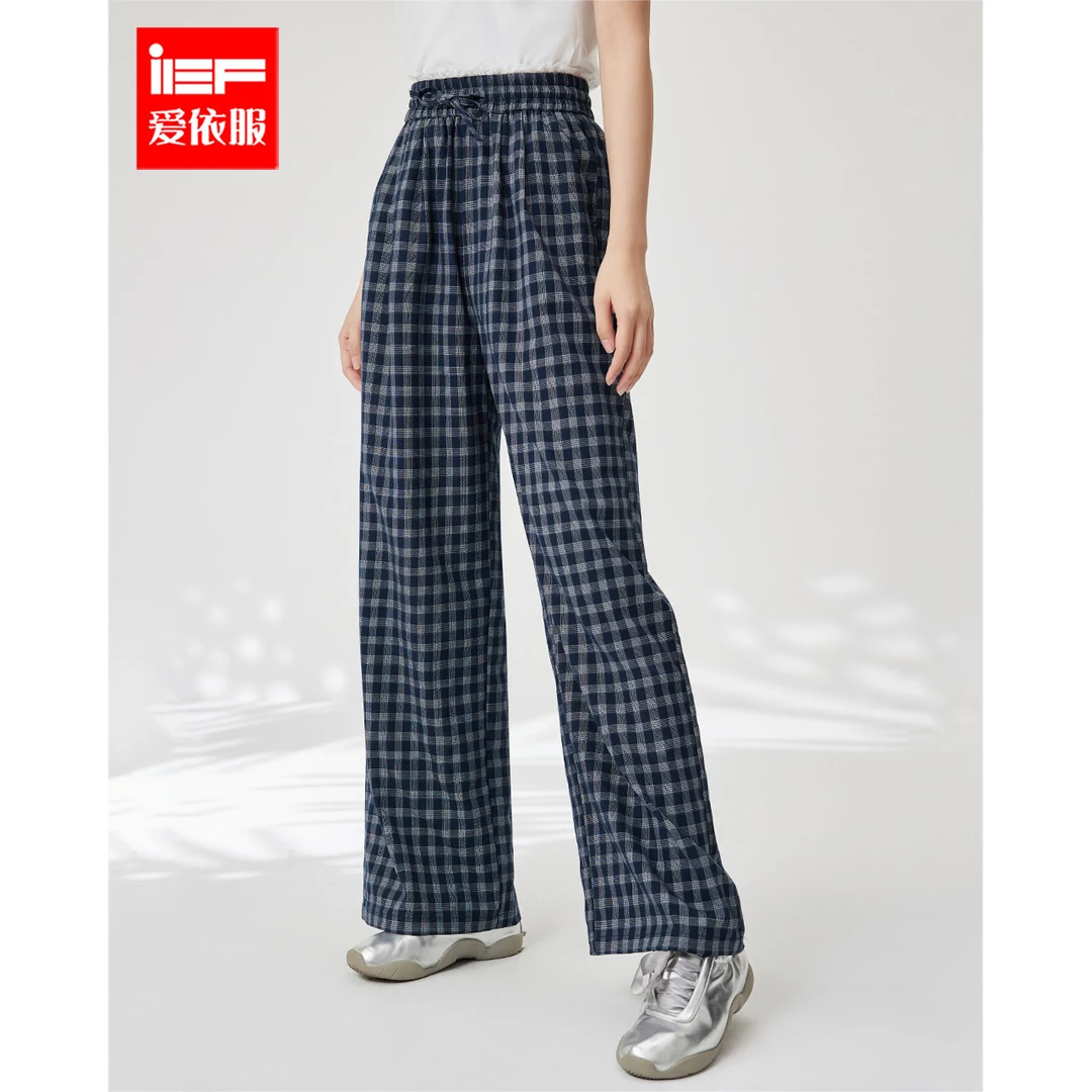IEF/爱依服夏季穿搭2025夏季新款休闲通勤气质格子显瘦百搭阔腿裤