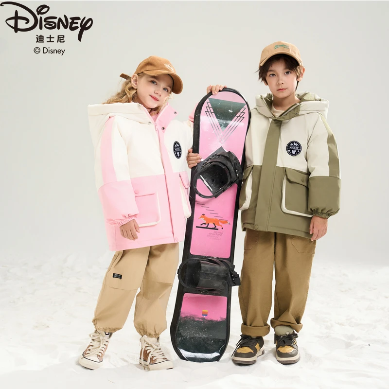 迪士尼儿童羽绒服秋冬冬装男童时尚保暖拼色女童洋气户外童装393