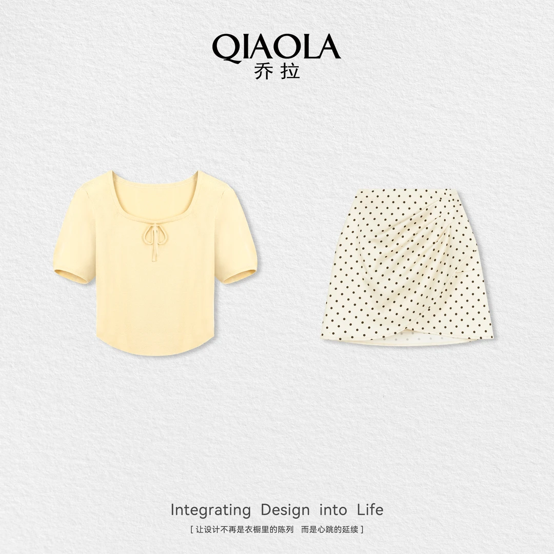 QIAOLA/乔拉【黄油曲奇】夏季新款百搭短款冰丝波点时尚套装预售