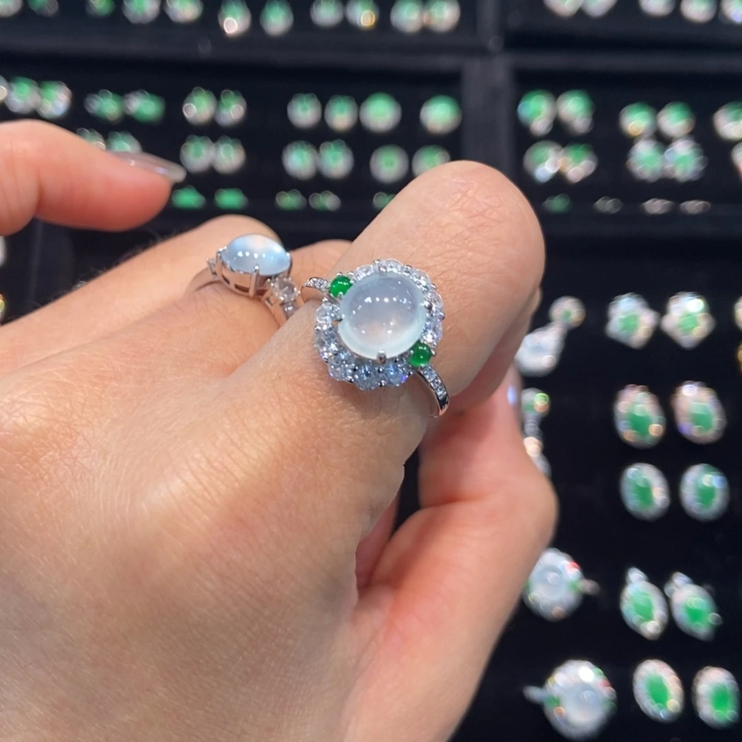 翡翠银S925镶嵌耳饰天然缅甸