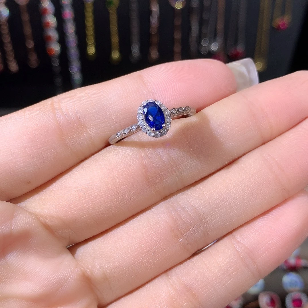 戒指蓝宝石银S925镶嵌白46