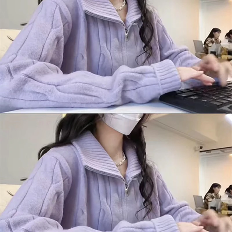 保暖少女风修身型女秋季毛针织衫上衣女装休闲连帽