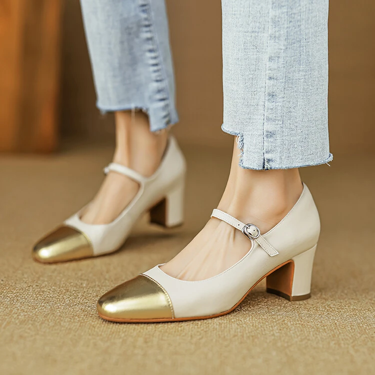 漆皮法式复古白色晚风温柔配裙子玛丽珍小皮鞋通勤粗跟中跟单鞋女