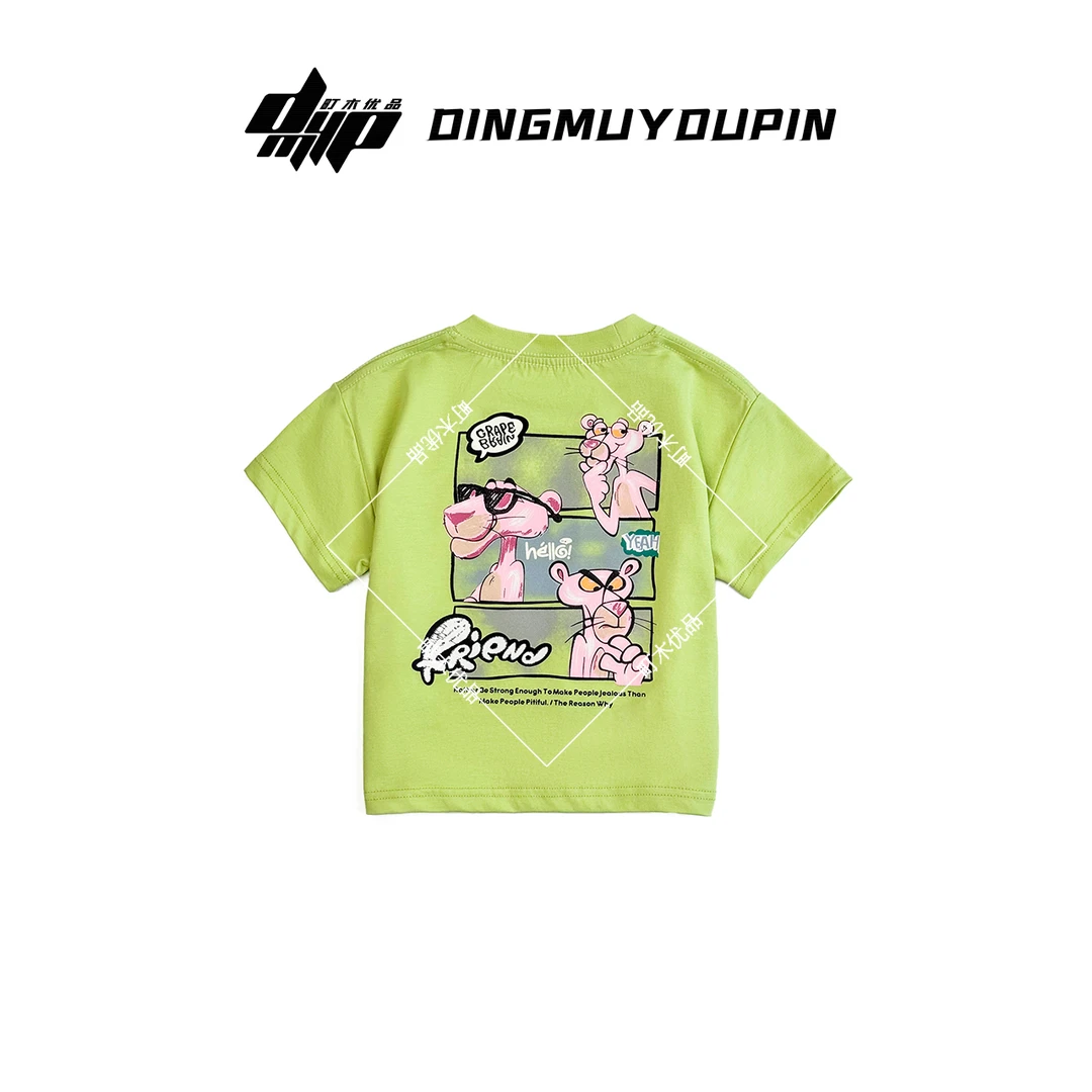 【町木优品】儿童夏季新款粉红豹印花宽松设计师百搭圆领T恤 T88067