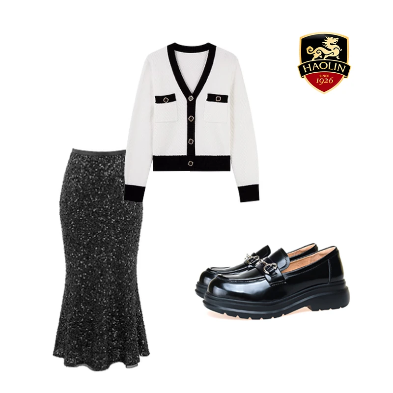 豪麟名鞋迪嘉女鞋时尚休闲学院风乐福鞋牛皮革DJHJA32WS053