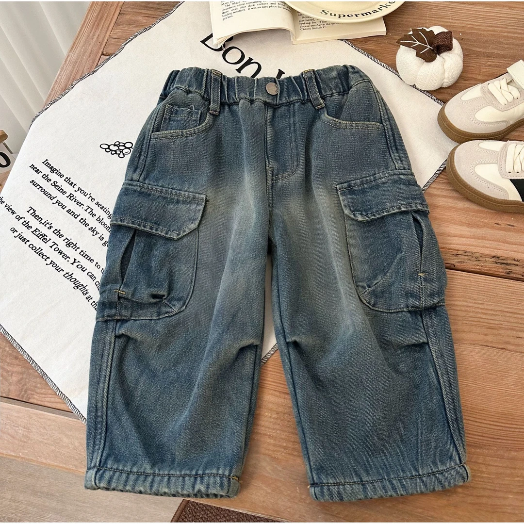 加绒牛仔裤2025新款工装裤儿童加厚冬装长裤BMD3356
