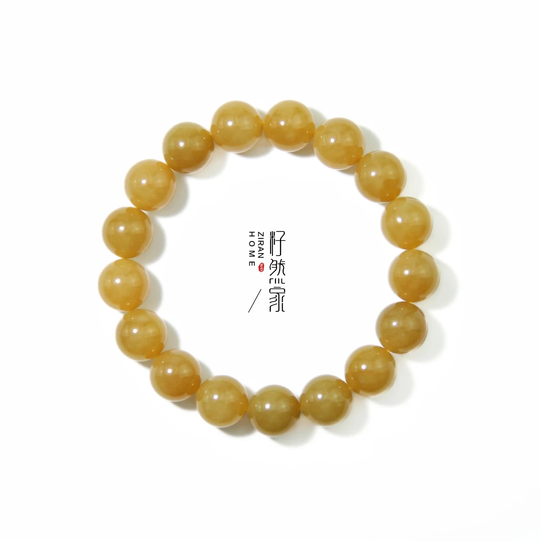 天然新疆和田玉且末糖金山黄糖高阶圆珠手串12mm（多样性发其一）