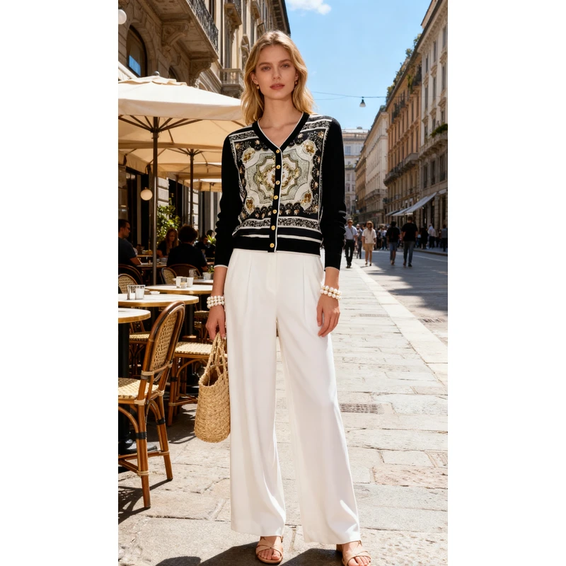 2025秋【复古花卉】AW 25296 桑蚕丝印花拼接绢丝羊毛开衫