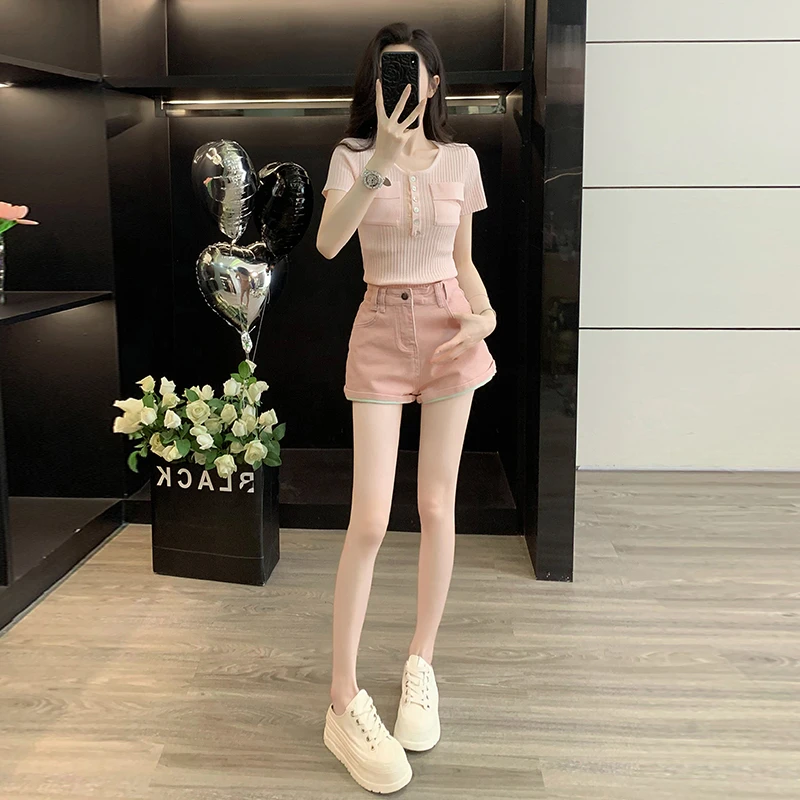 巨好看夏装一整套辣妹休闲运动套装女夏季时尚短袖牛仔短裤两件套