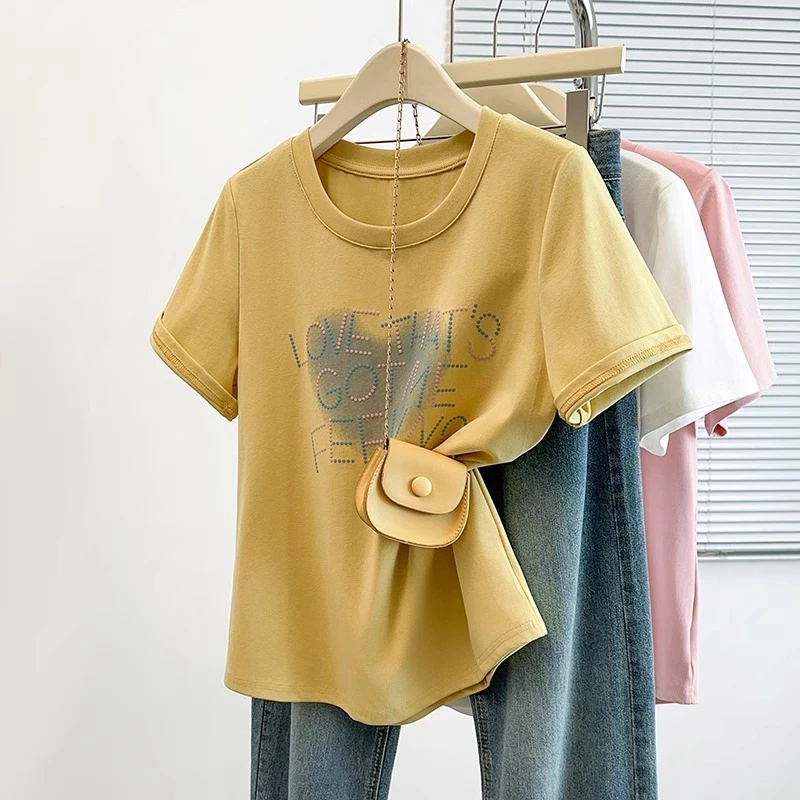 大码弧形字母爱心印花短袖T恤女夏季胖mm显瘦遮肚子百搭正肩上衣