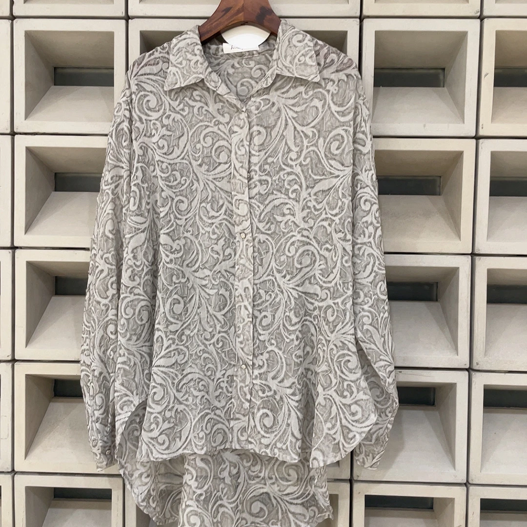 立体压花设计感防晒衬衫女夏季薄款长袖上衣