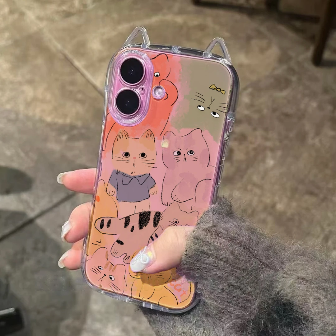 欧克里里彩色涂鸦哈基米适用苹果16/15promax手机壳14/13猫耳朵12